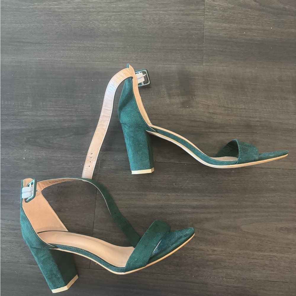 Amazon Green Suede Block Heel Sandals with Ankle Strap Size 9